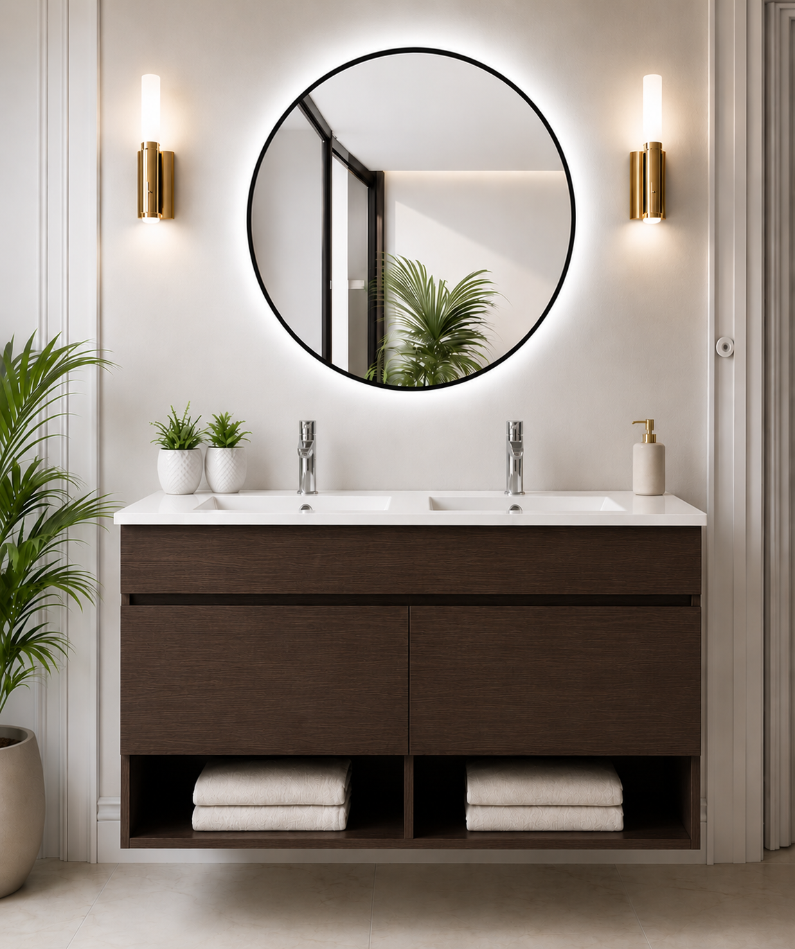 Mobile da bagno sospeso NEBARI con porte e lavabo extraplano