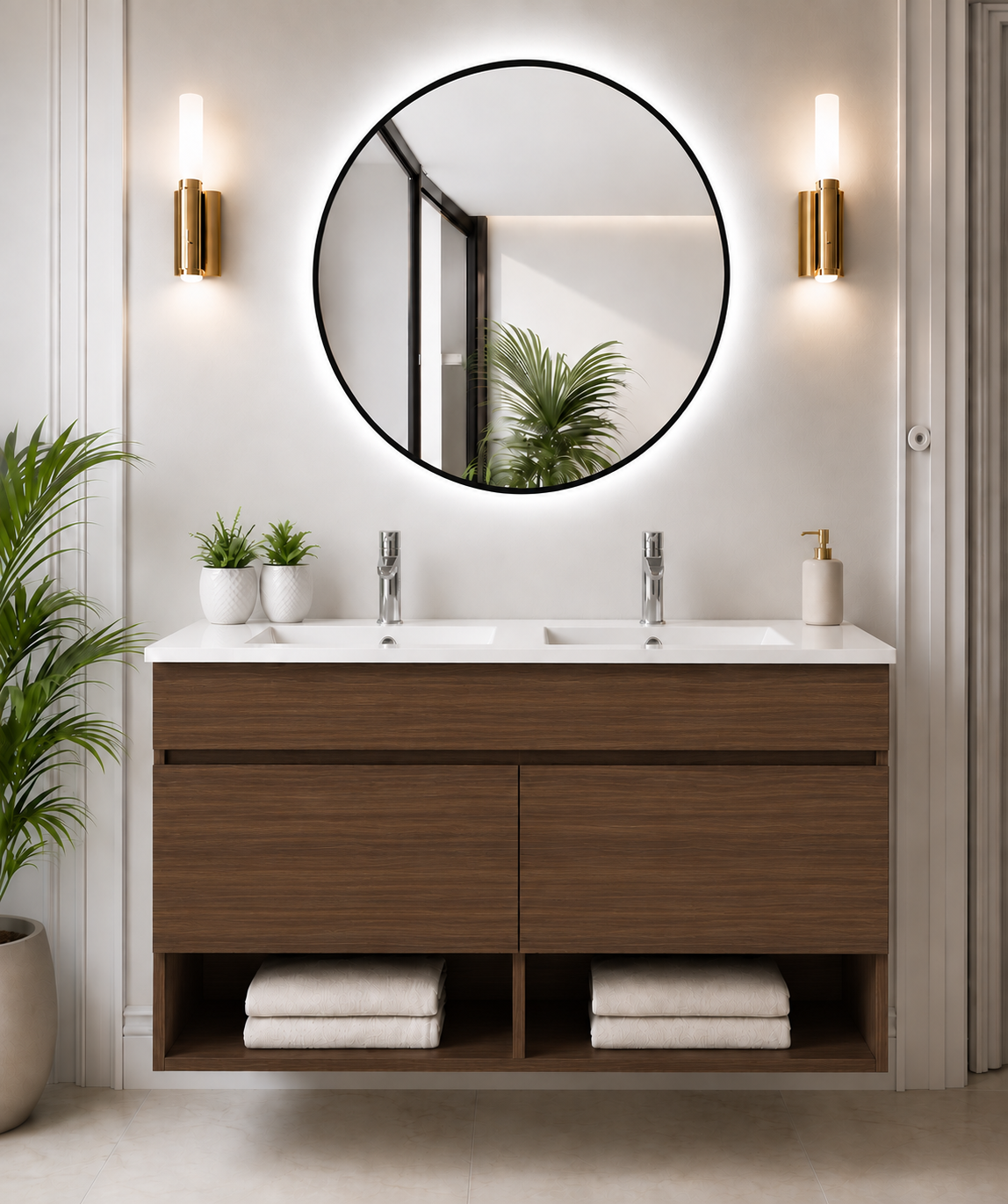 Mobile da bagno sospeso NEBARI con porte e lavabo extraplano