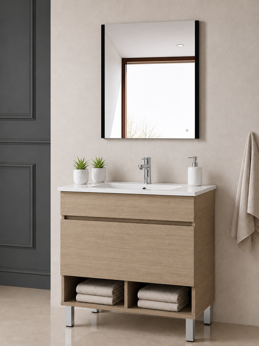 Mobile da bagno con gambe NEBARI con cassetto e lavabo extraplano