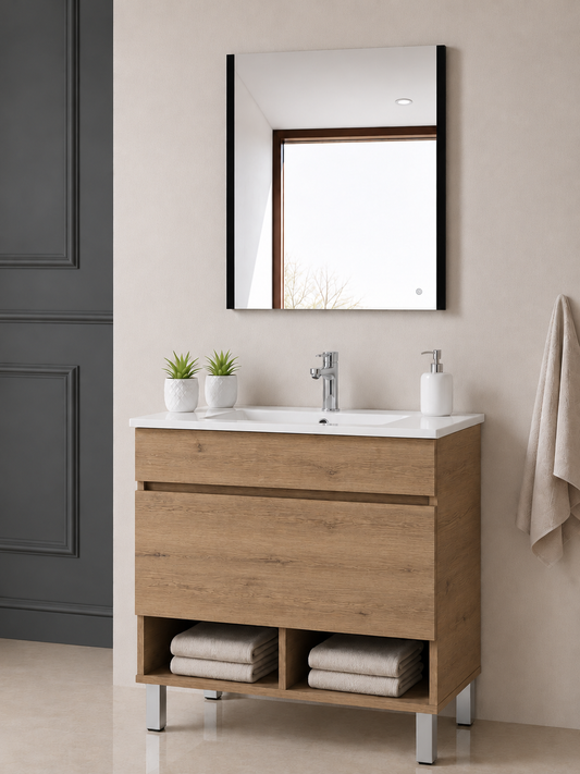 Mobile da bagno con gambe NEBARI con cassetto e lavabo extraplano