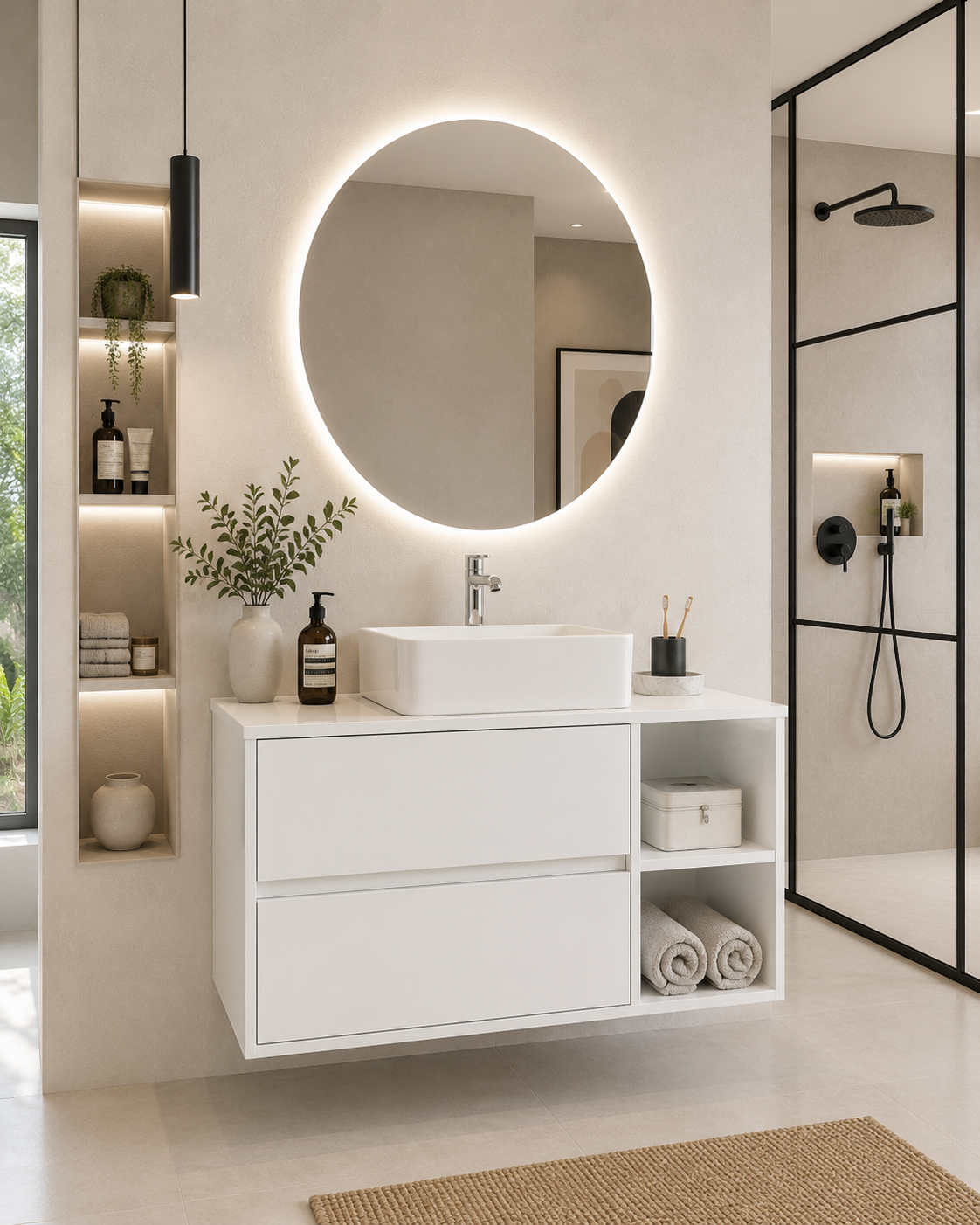 Mobile da bagno ZEUS con top in legno e lavabo da incasso