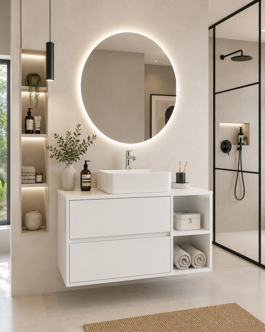 Mobile da bagno ZEUS con top in legno e lavabo da incasso