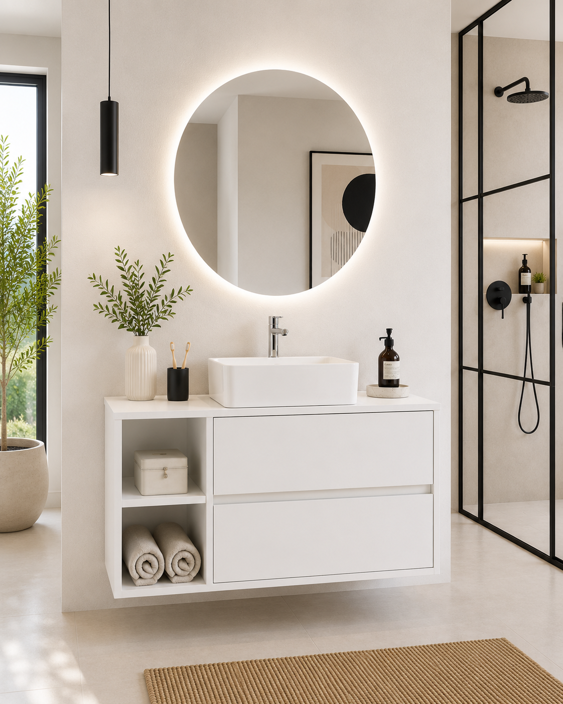 Mobile da bagno ZEUS con top in legno e lavabo da incasso