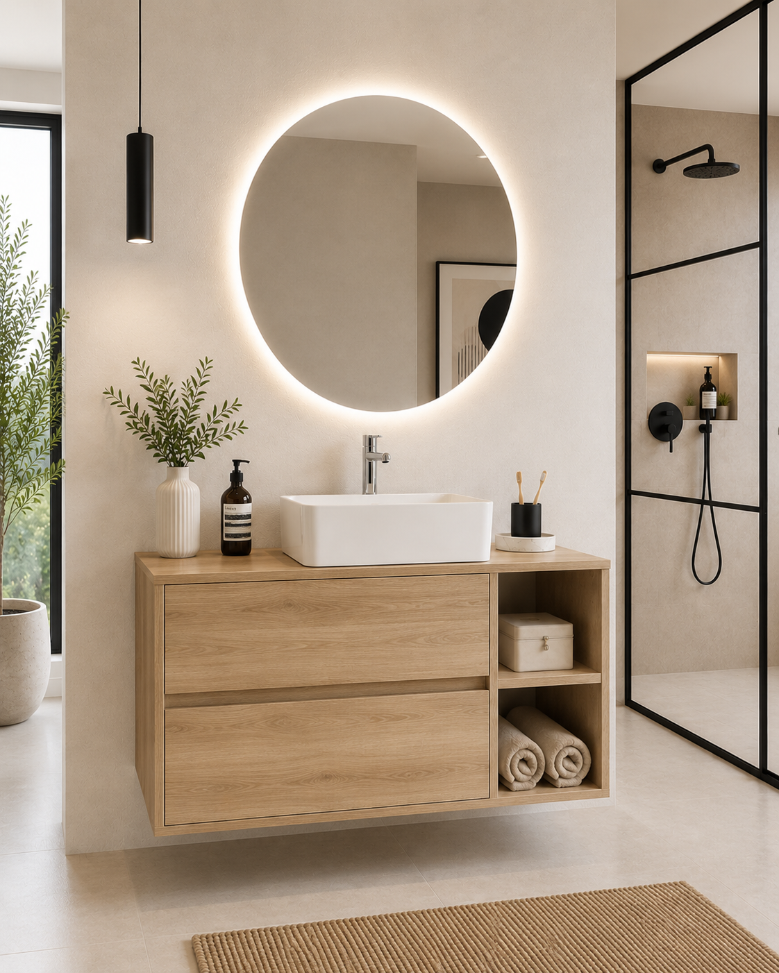 Mobile da bagno ZEUS con top in legno e lavabo da incasso