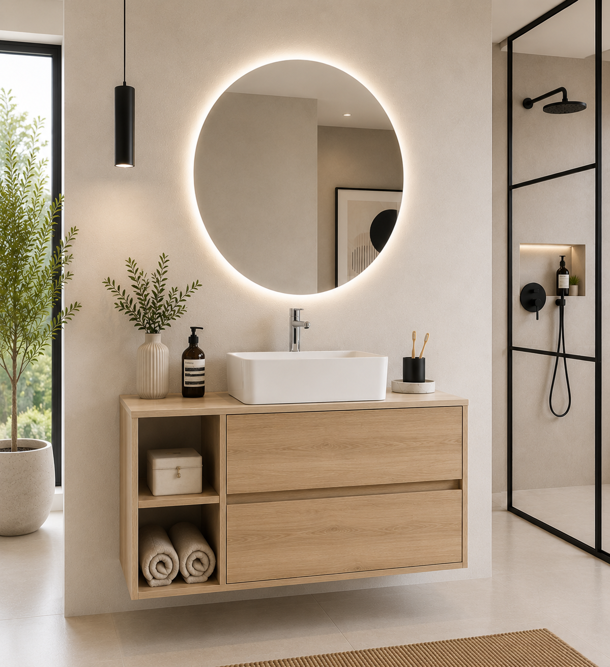 Mobile da bagno ZEUS con top in legno e lavabo da incasso