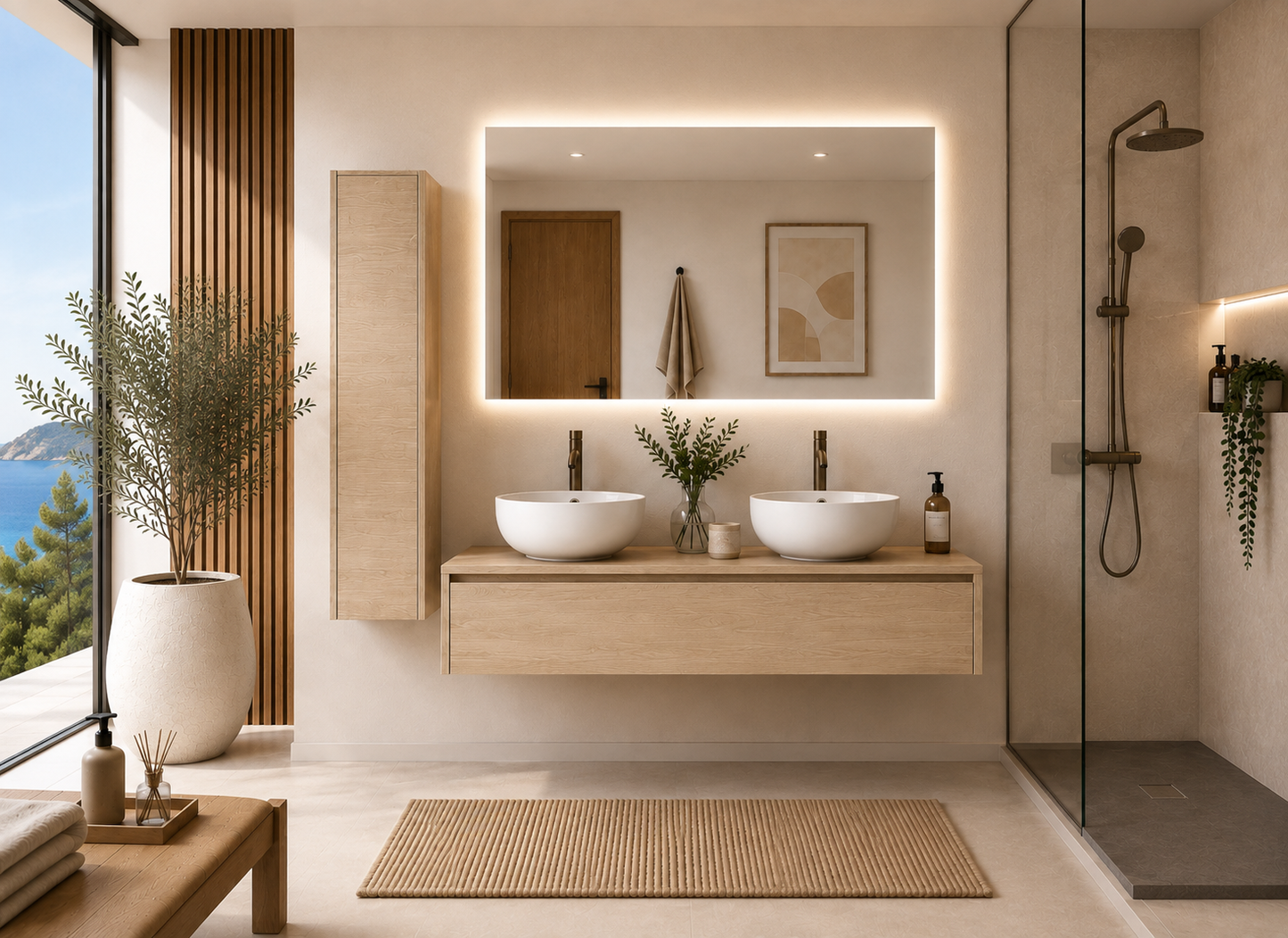 Mobile da bagno con lavabo da appoggio color steppa FORMENTERA