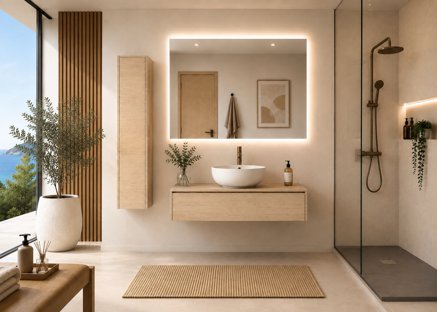 Mobile da bagno con lavabo da appoggio color steppa FORMENTERA