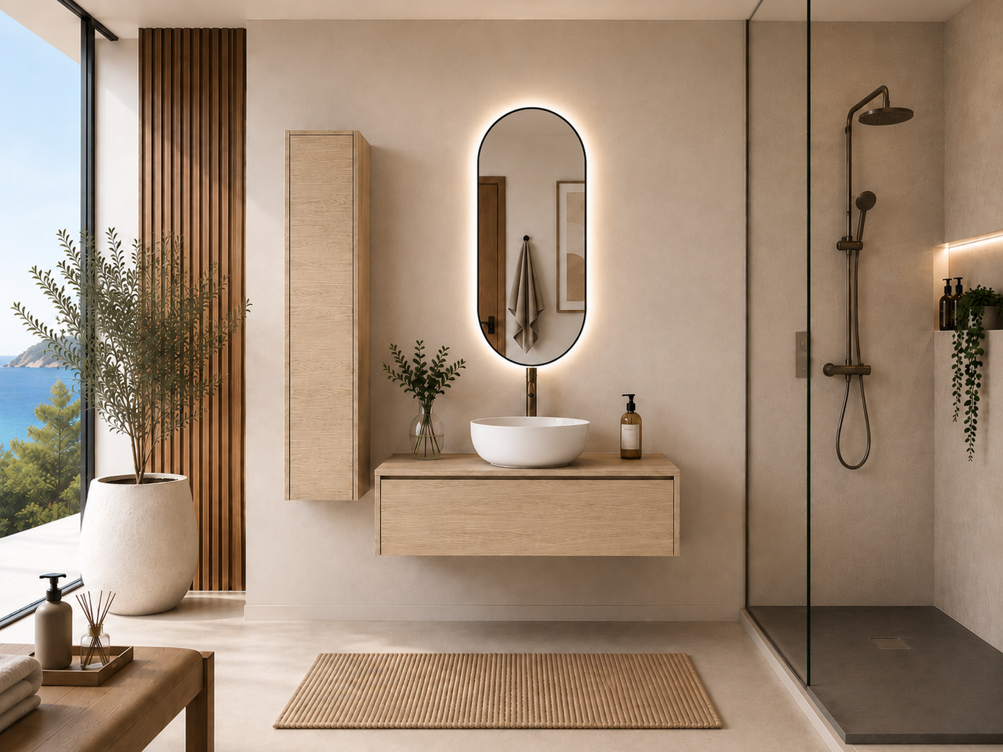 Mobile da bagno con lavabo da appoggio color steppa FORMENTERA