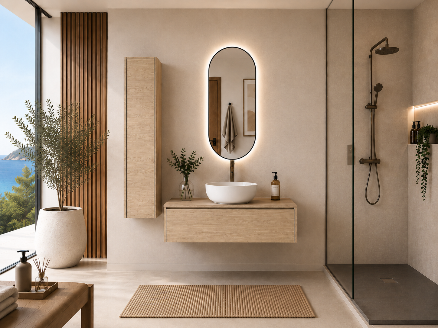 Mobile da bagno con lavabo da appoggio color steppa FORMENTERA