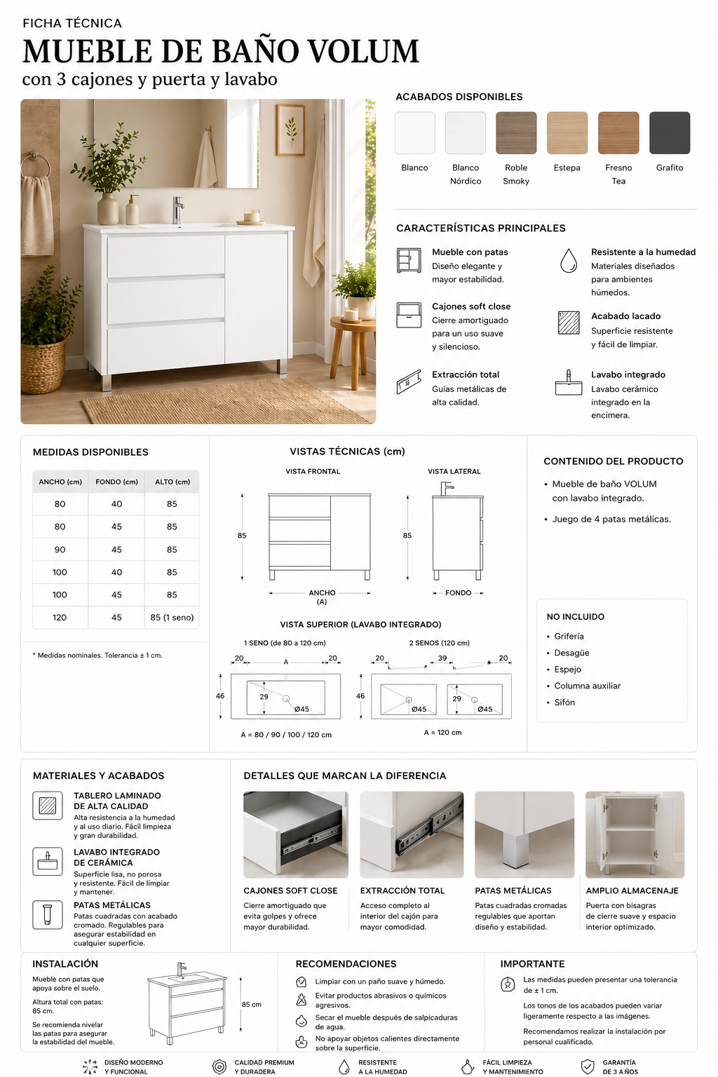 "OFFERTA" Pacchetto mobile VOLUM + Specchio Led Megan con lavabo