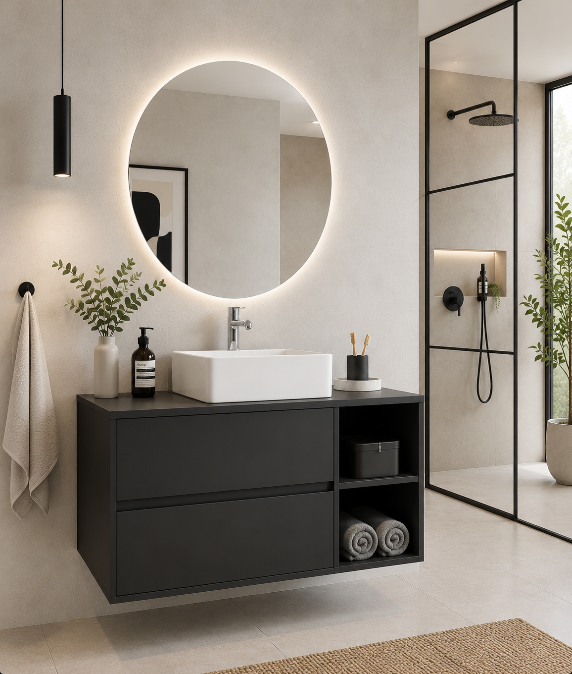 Mobile da bagno ZEUS con top in legno e lavabo da incasso