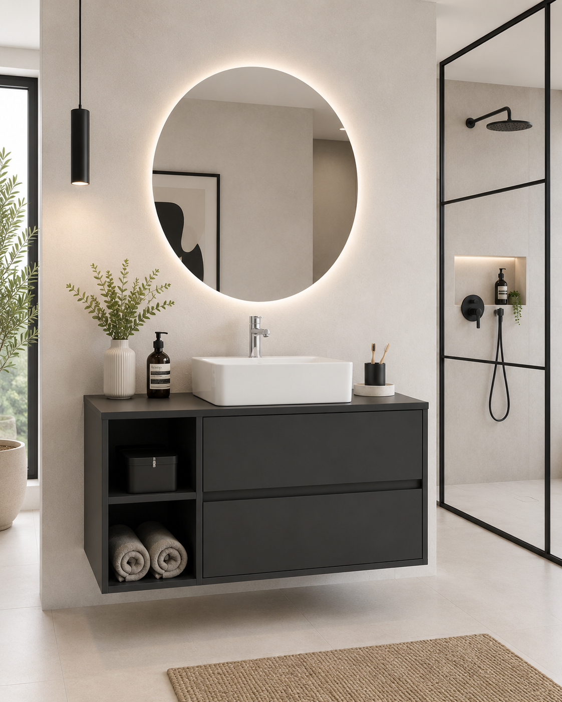 Mobile da bagno ZEUS con top in legno e lavabo da incasso