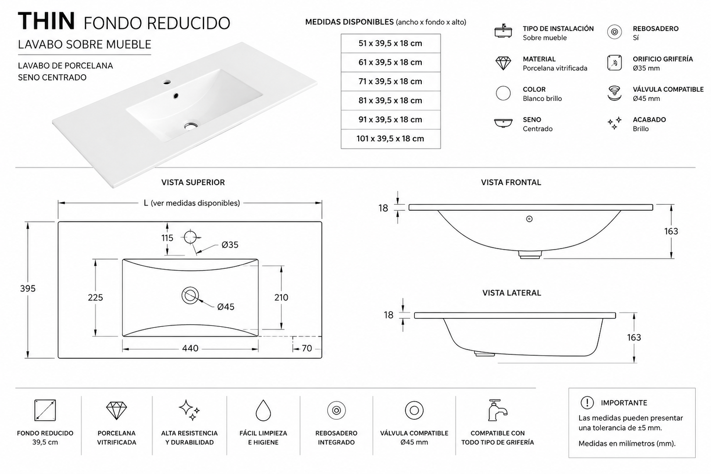 "OFFERTA" Pacchetto mobile VOLUM + Specchio Led Megan con lavabo