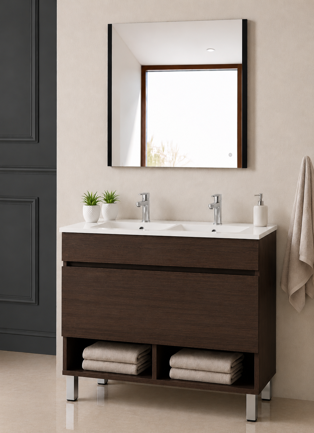 Mobile da bagno con gambe NEBARI con cassetto e lavabo extraplano