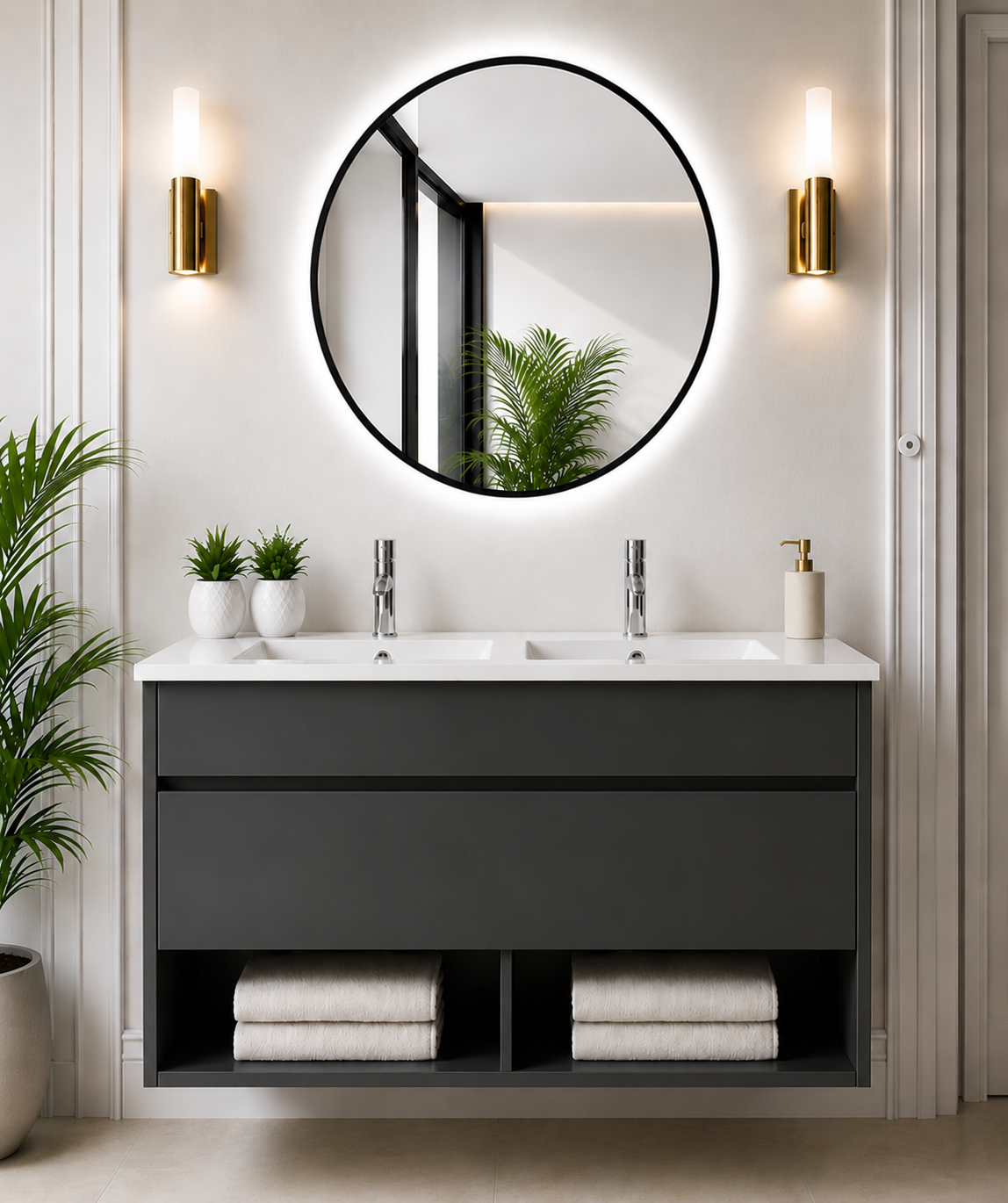 Mobile da bagno sospeso NEBARI con cassetto e lavabo extraplano