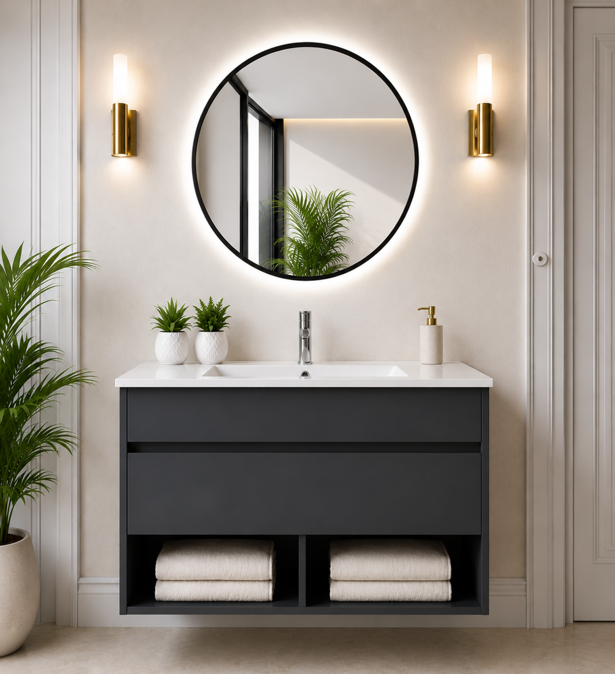 Mobile da bagno sospeso NEBARI con cassetto e lavabo extraplano