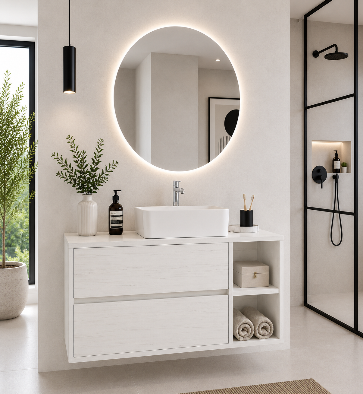 Mobile da bagno ZEUS con top in legno e lavabo da incasso
