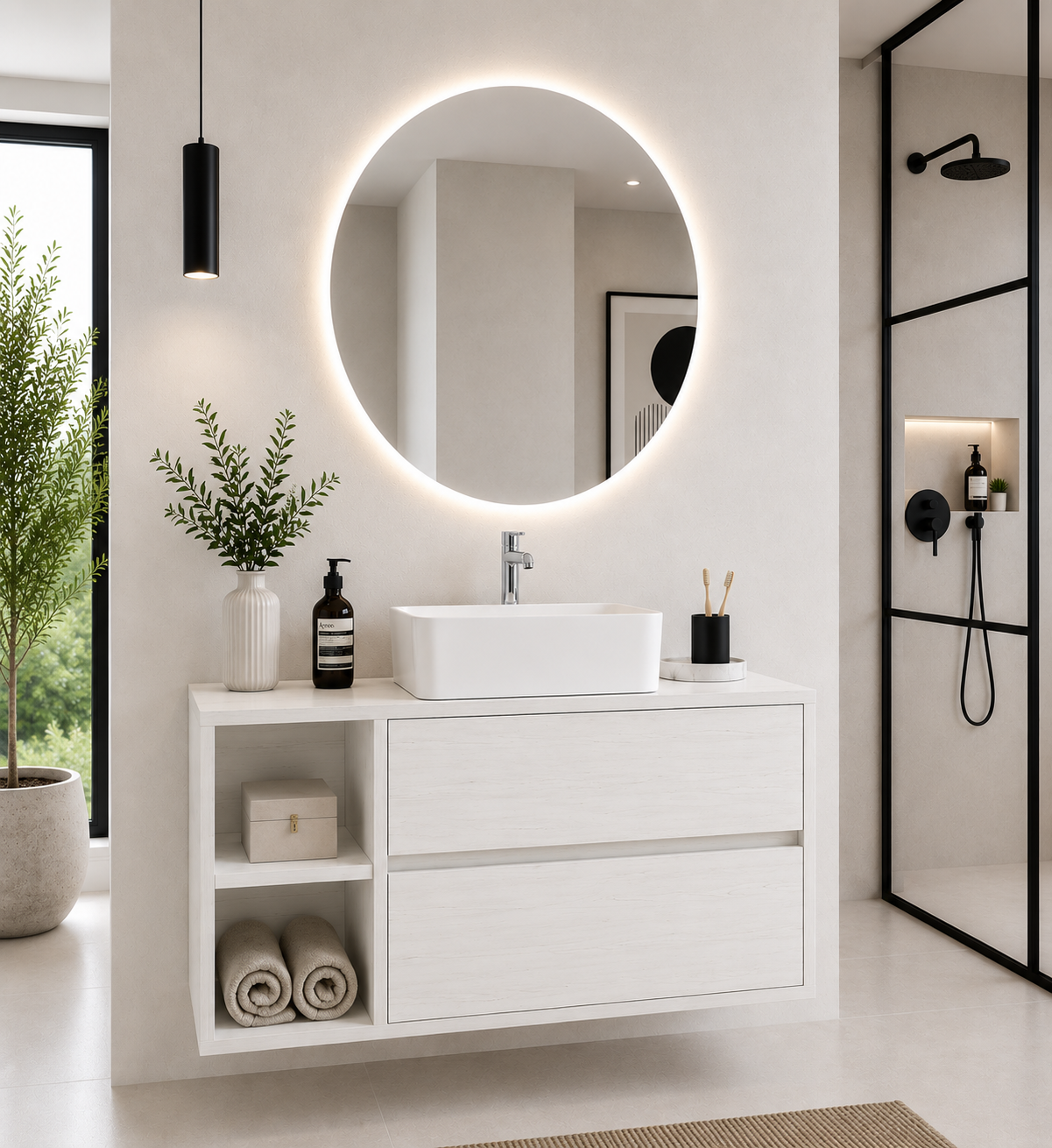 Mobile da bagno ZEUS con top in legno e lavabo da incasso