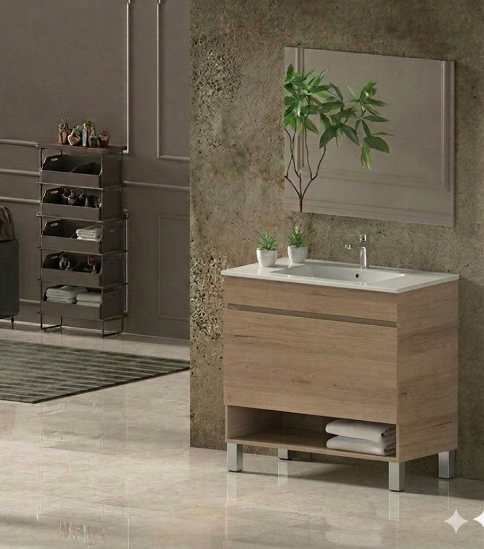 Mobile da bagno con gambe NEBARI con cassetto e lavabo extraplano