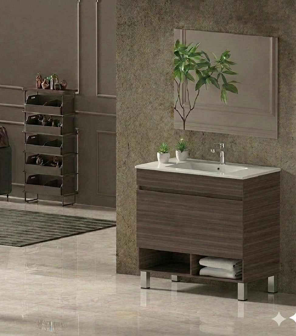 Mobile da bagno con gambe NEBARI con cassetto e lavabo extraplano