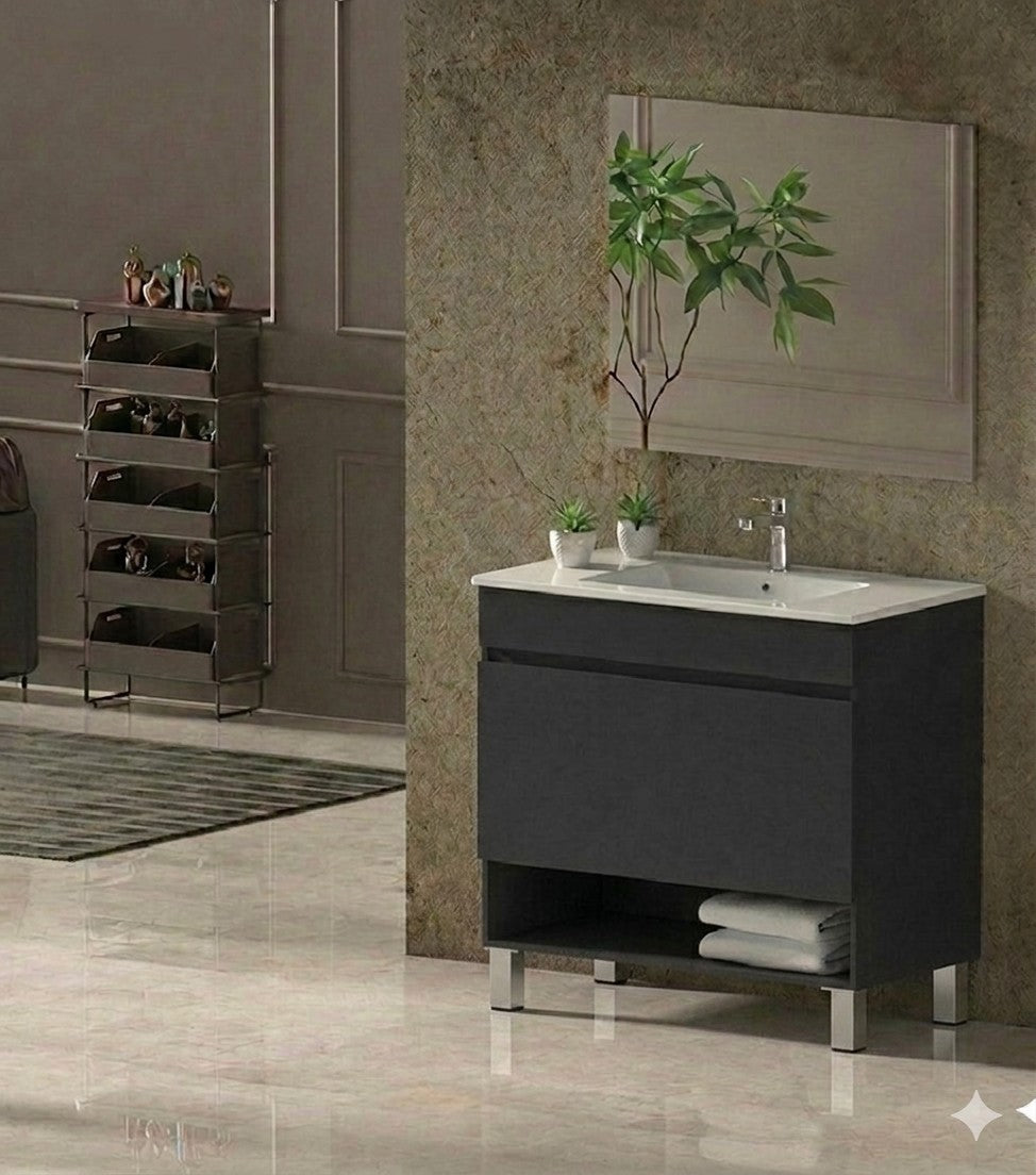 Mobile da bagno con gambe NEBARI con cassetto e lavabo extraplano