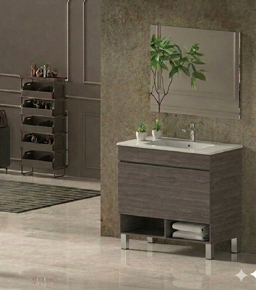 Mobile da bagno con gambe NEBARI con cassetto e lavabo extraplano