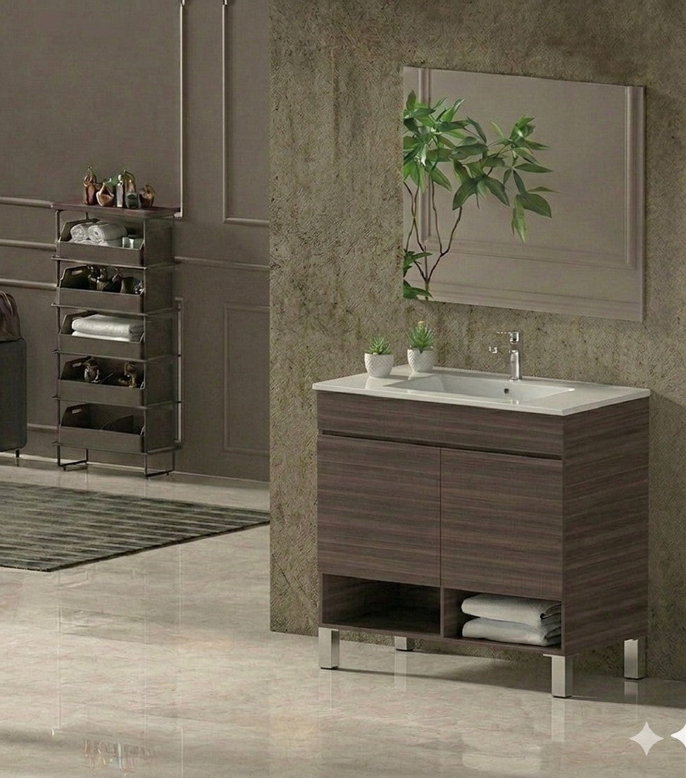 Mobile da bagno con gambe NEBARI con porte e lavabo extraplano