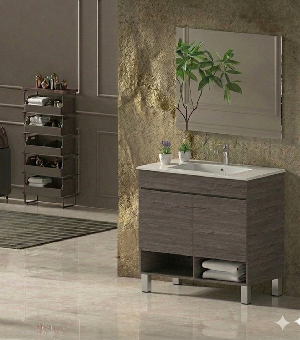 Mobile da bagno con gambe NEBARI con porte e lavabo extraplano