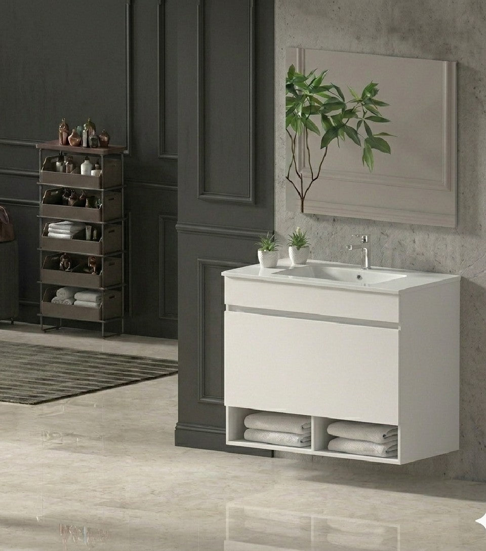 Mobile da bagno sospeso NEBARI con cassetto e lavabo extraplano