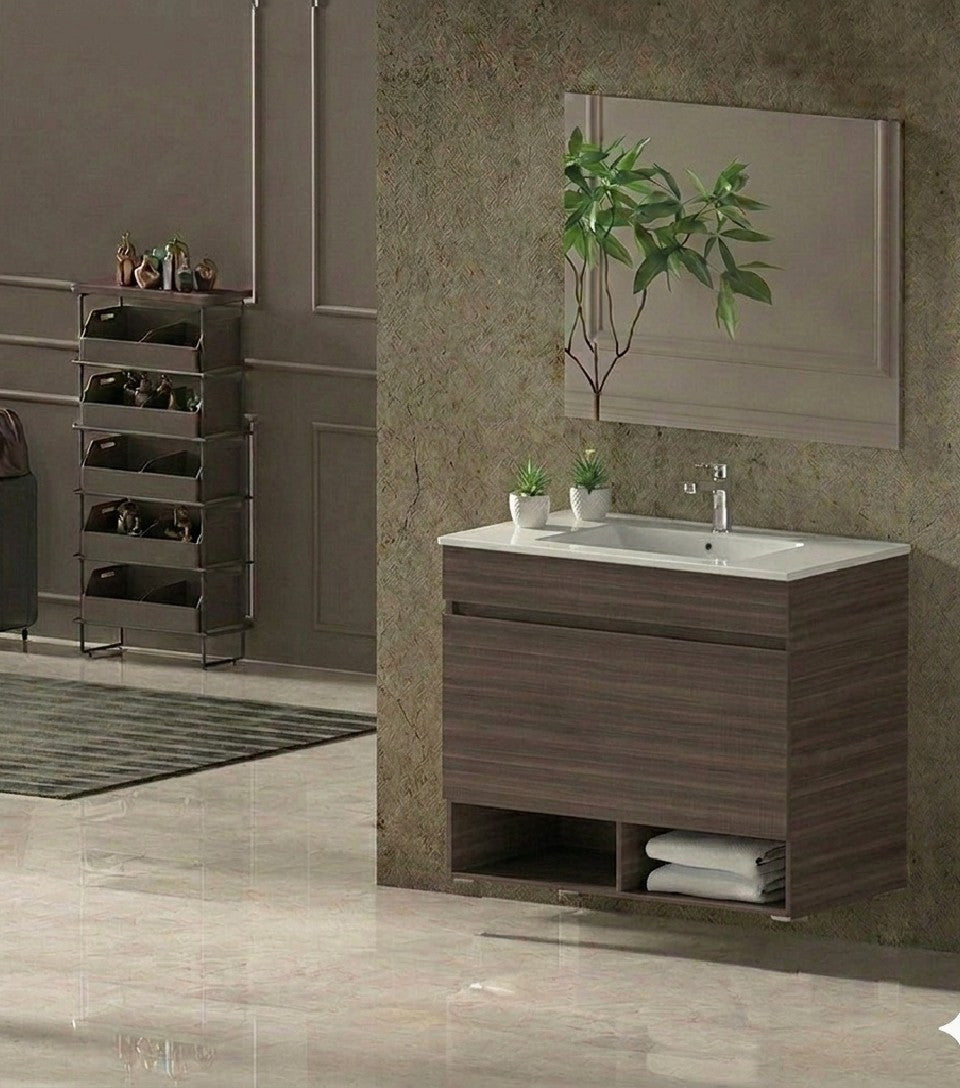 Mobile da bagno sospeso NEBARI con cassetto e lavabo extraplano