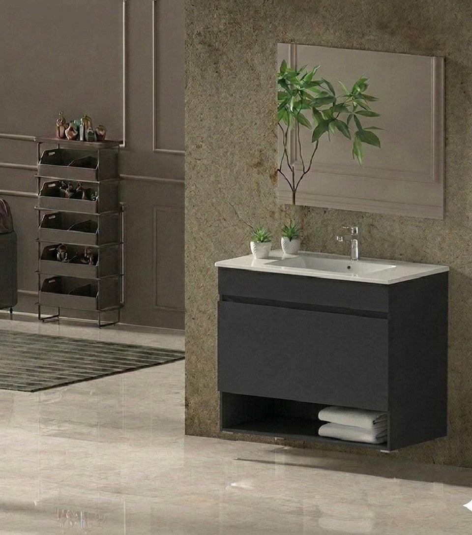 Mobile da bagno sospeso NEBARI con cassetto e lavabo extraplano