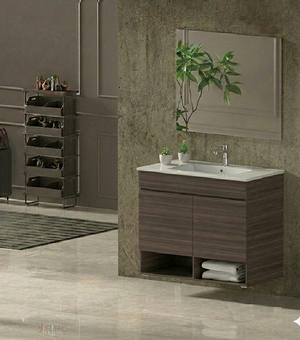 Mobile da bagno sospeso NEBARI con porte e lavabo extraplano