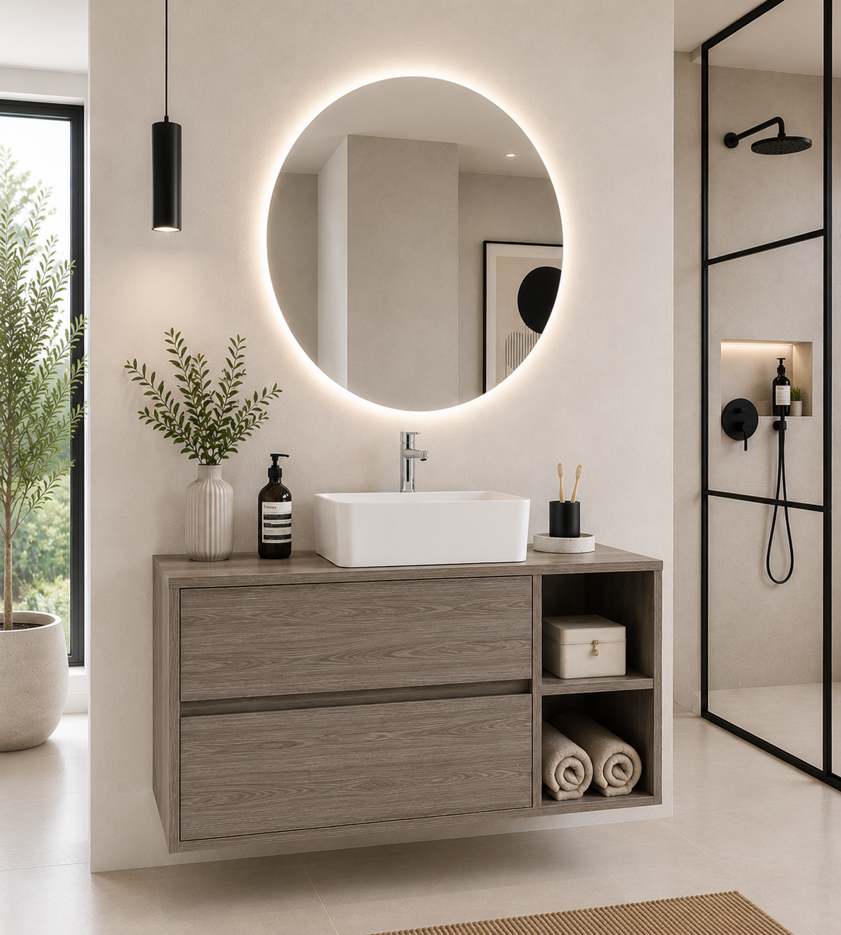 Mobile da bagno ZEUS con top in legno e lavabo da incasso