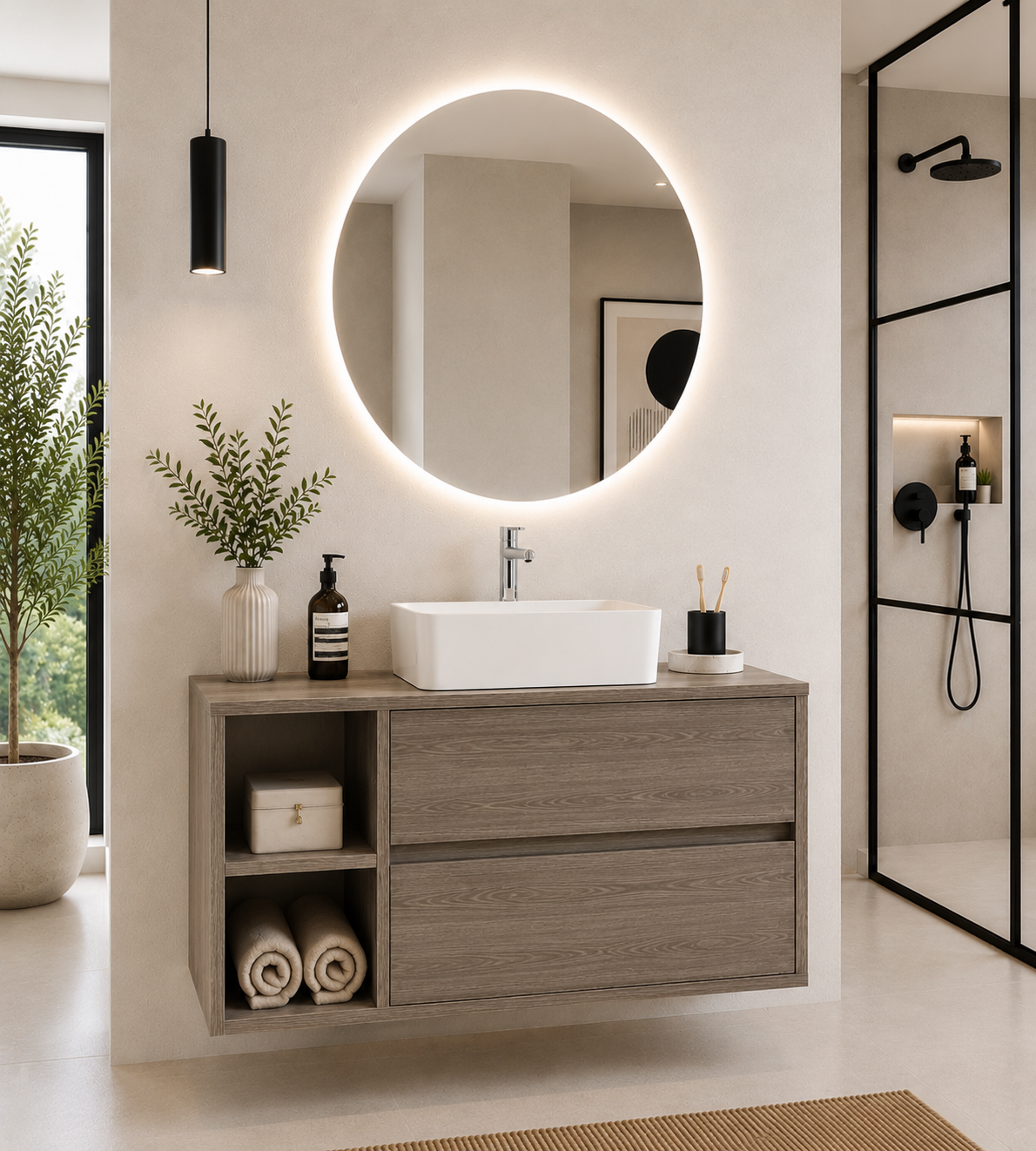 Mobile da bagno ZEUS con top in legno e lavabo da incasso