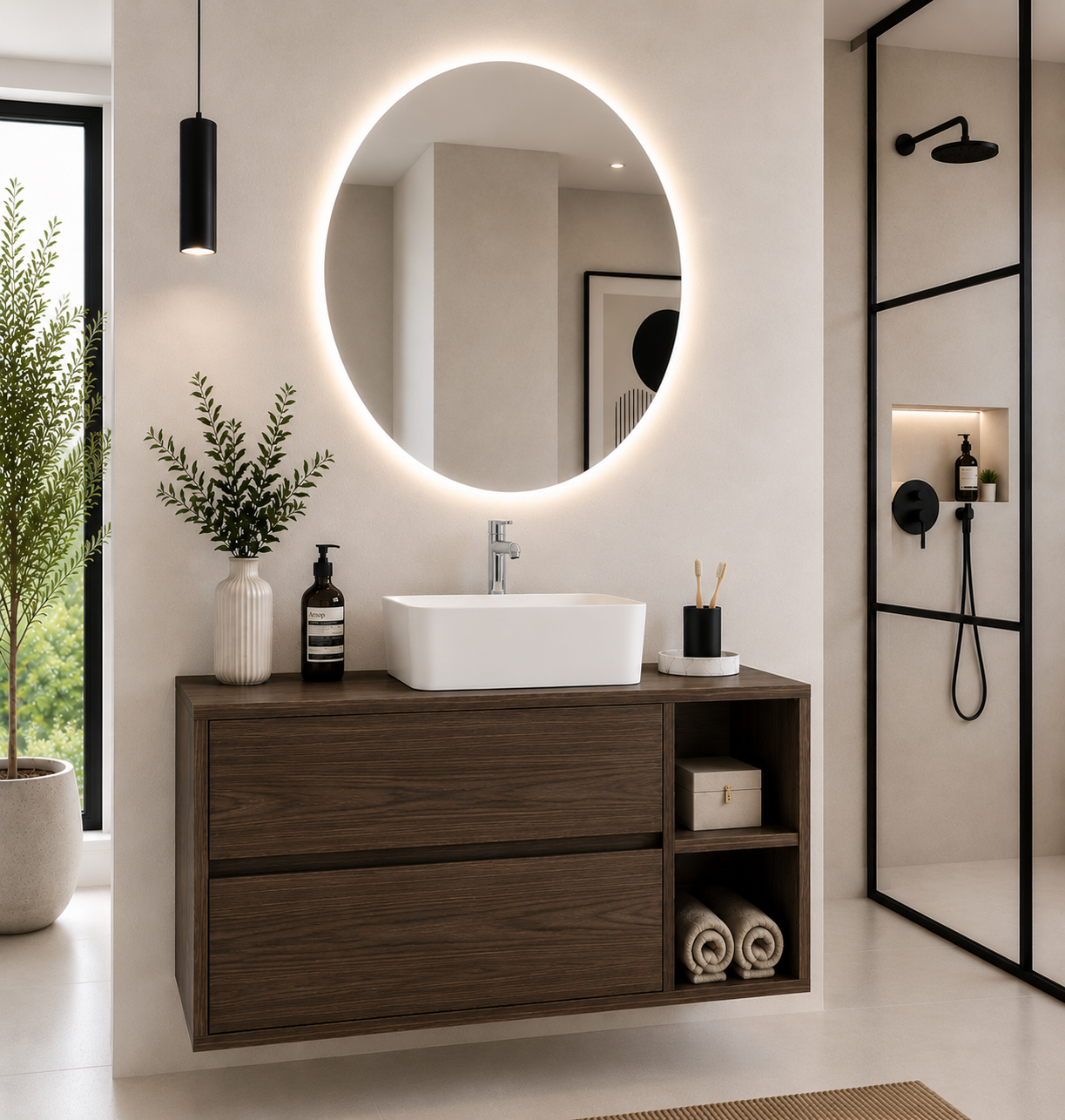 Mobile da bagno ZEUS con top in legno e lavabo da incasso