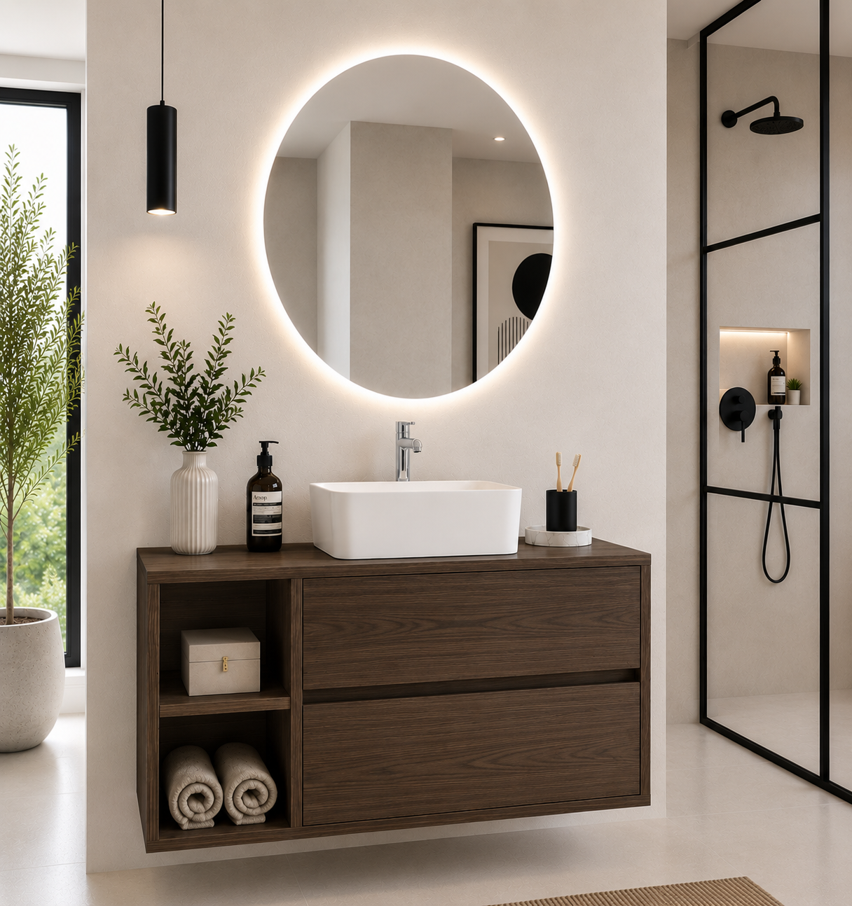 Mobile da bagno ZEUS con top in legno e lavabo da incasso