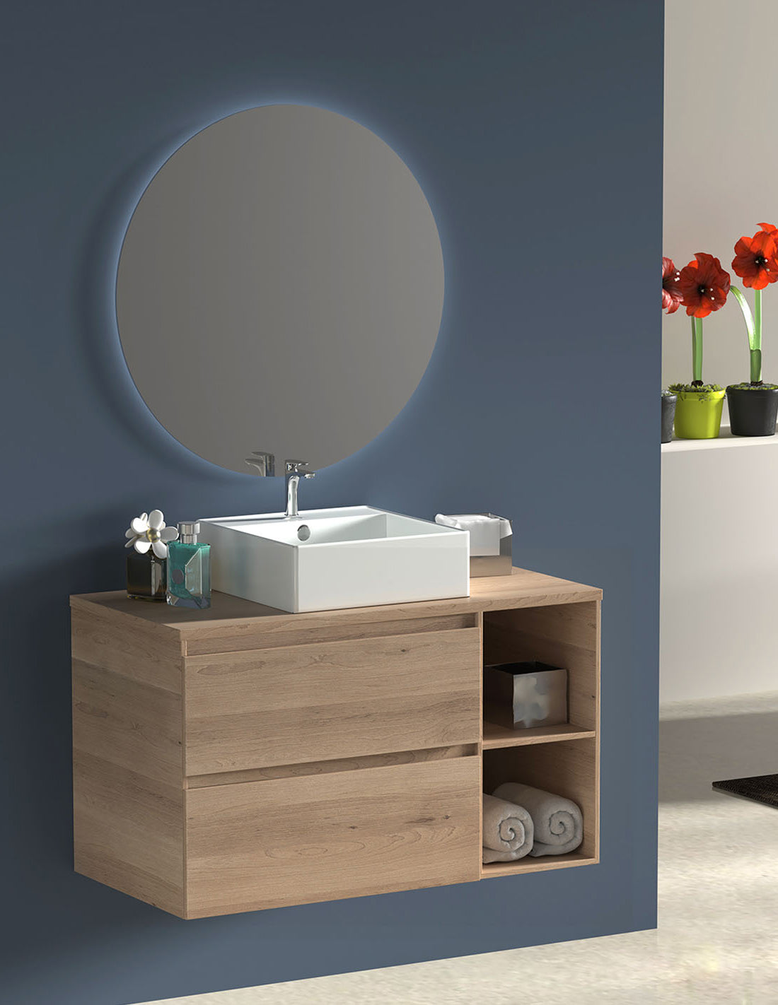 Mobile da bagno ZEUS con top in legno e lavabo da incasso