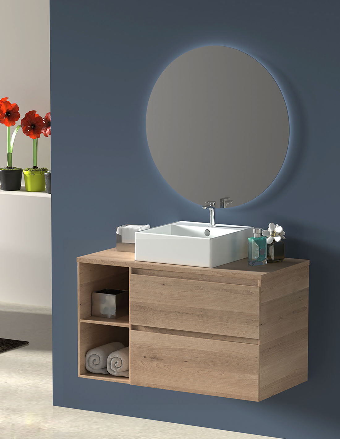 Mobile da bagno ZEUS con top in legno e lavabo da incasso