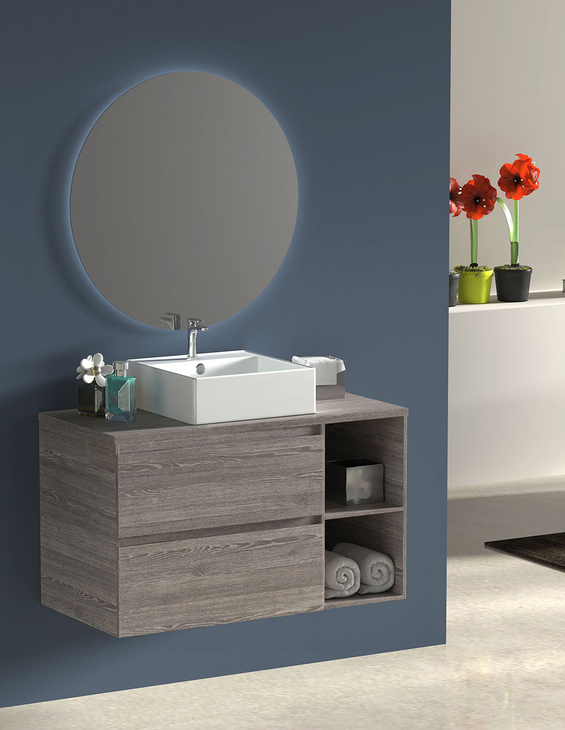 Mobile da bagno ZEUS con top in legno e lavabo da incasso