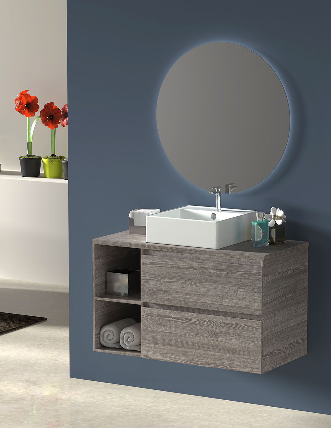 Mobile da bagno ZEUS con top in legno e lavabo da incasso