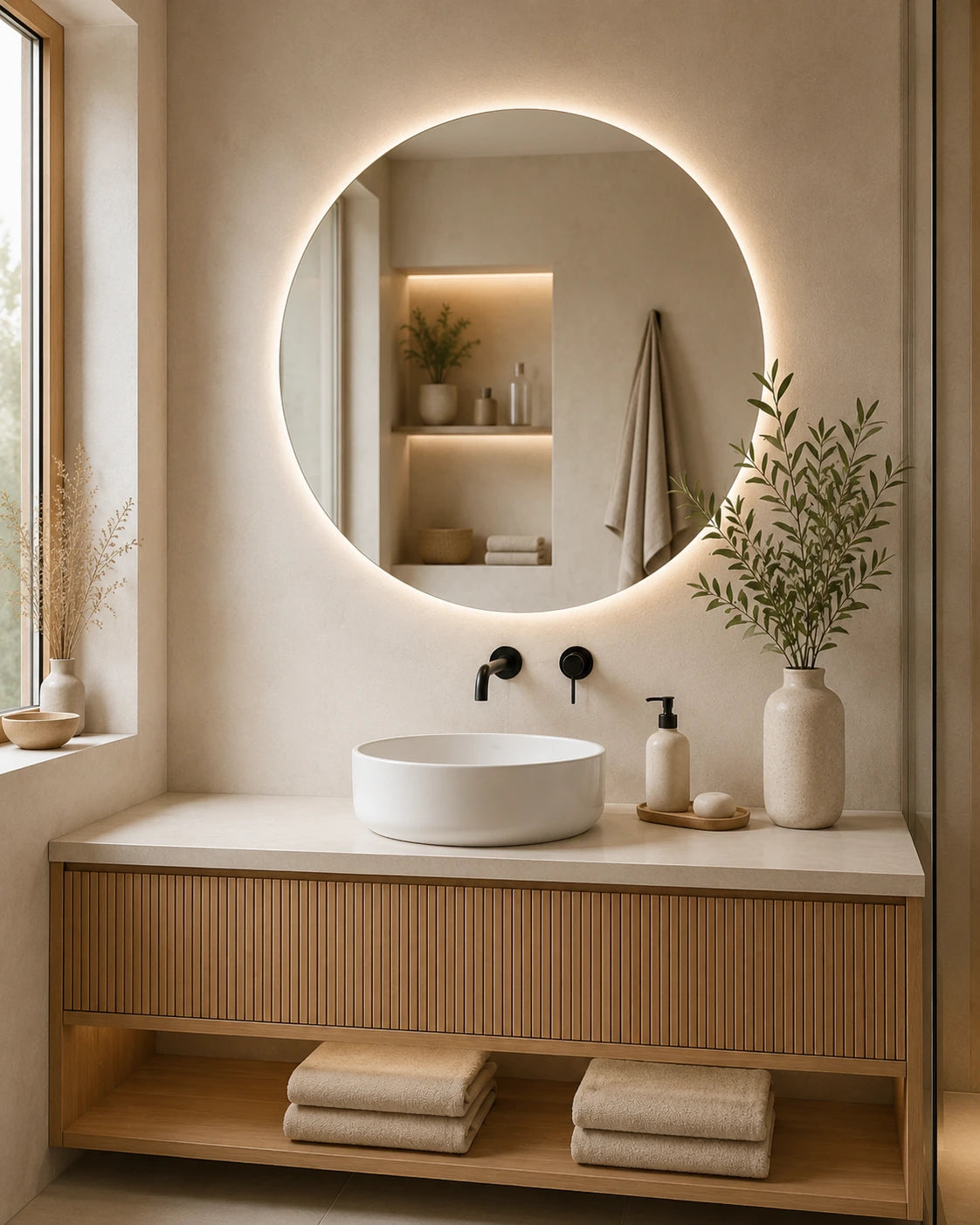 Specchio LED in un bagno accogliente